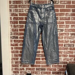 BDG Bella Baggy Patch Pocket Coated Silver Metallic Jeans Size 30 euc